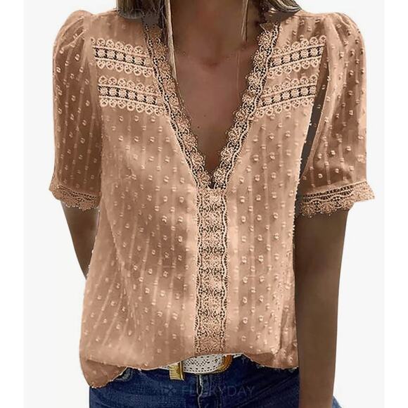 Sheer Beige Swiss Dot Striped Blouse size XL - Picture 3 of 10
